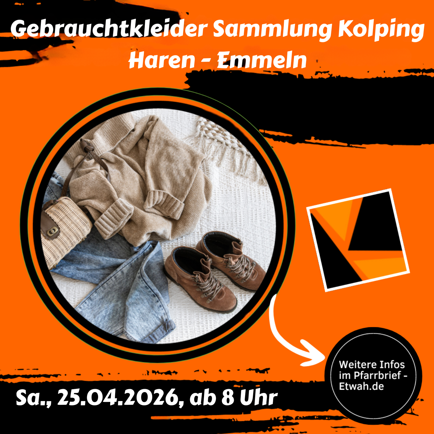 Sa., 25.04.2026, ab 8 Uhr Gebrauchtkleider Sammlung Kolping Haren u. Emmeln