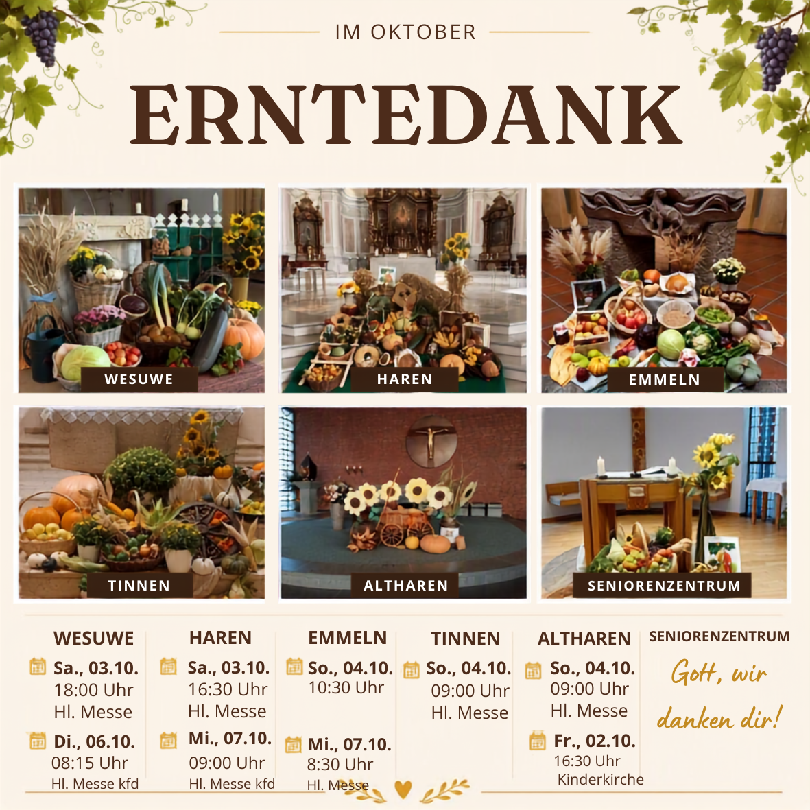 Unsere Erntedankgottesdienste auf einem Blick