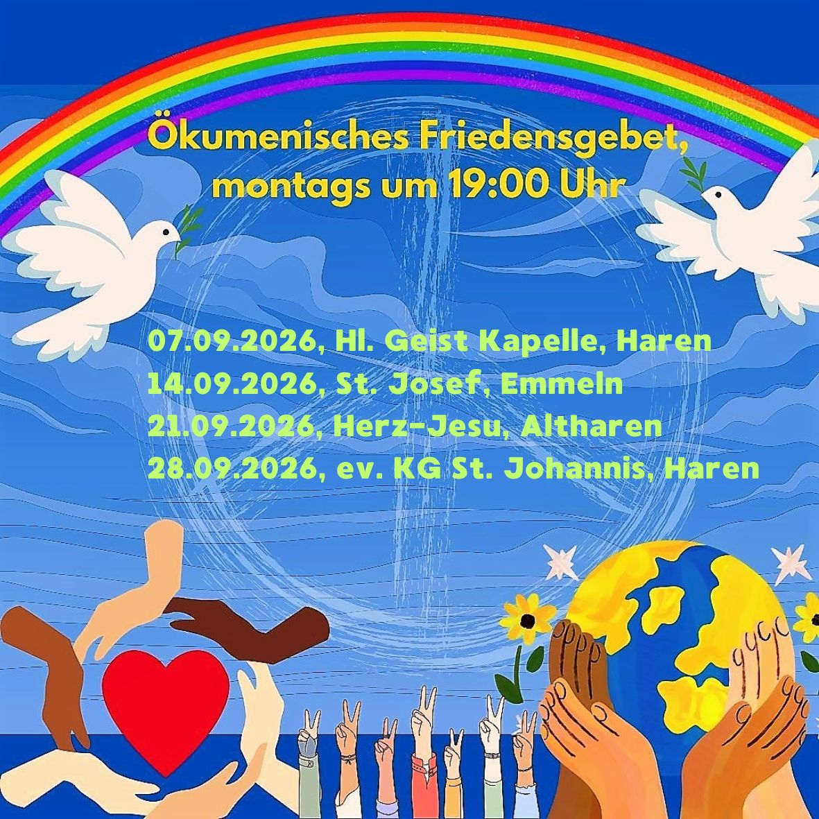Mo., 14.09.2026, 19 Uhr  Friedensgebet in  der Josefskirche Emmeln