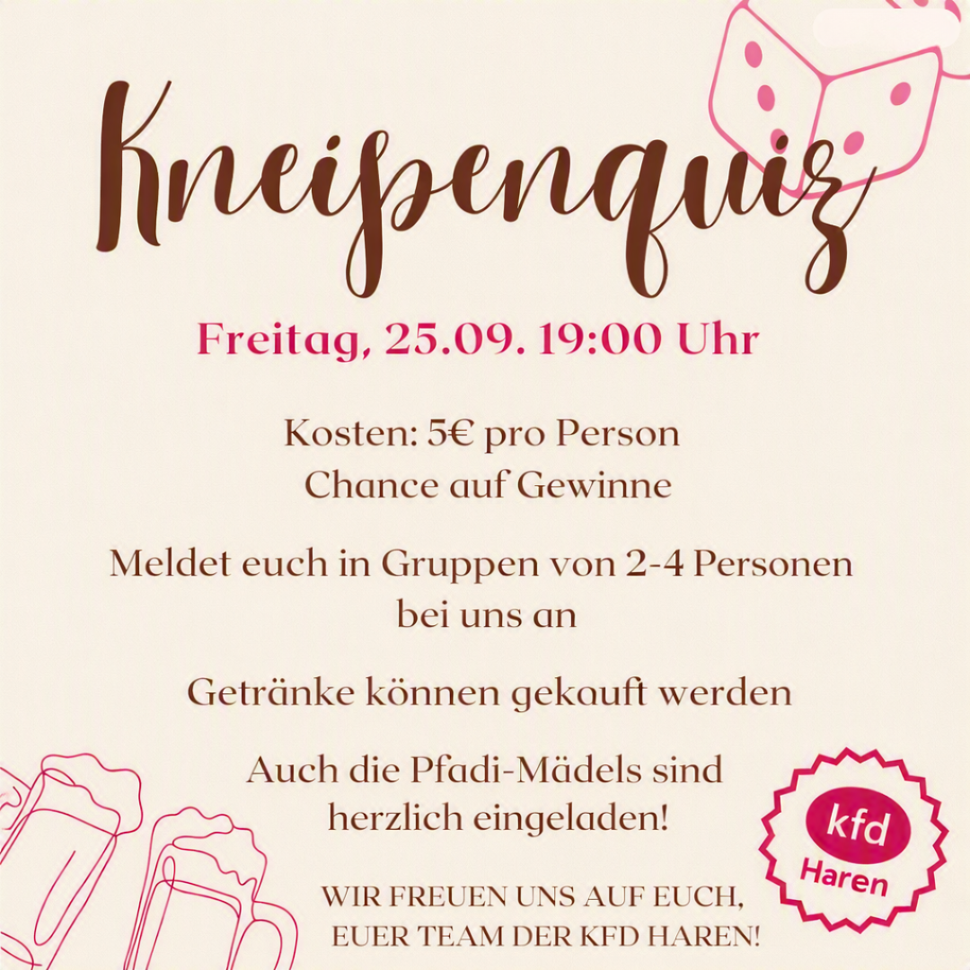 Fr., 25.09.2026, 19 Uhr kfd Haren Kneipenquiz