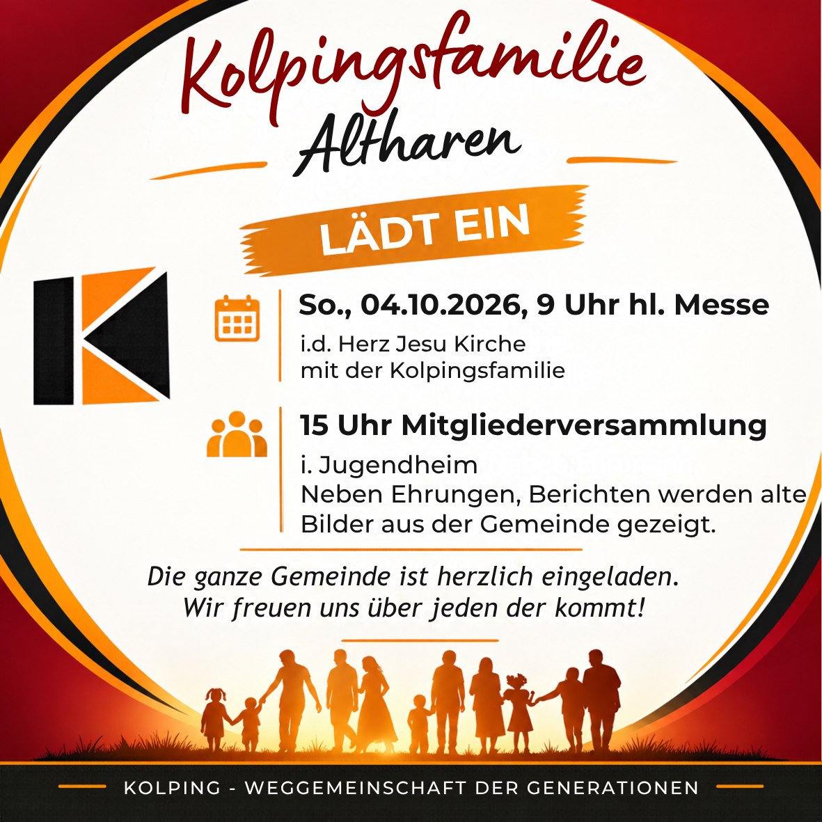So., 04.10.2026, 9 Uhr hl. Messe mit der Kolpingsfamilie Altharen