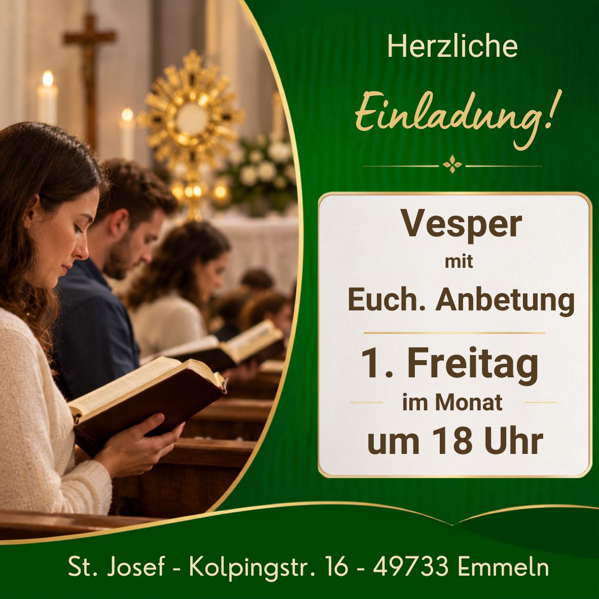 Fr., 02.10.2026, 18 Uhr Vesper mit eucharistischer Anbetung in St. Josef in Emmeln