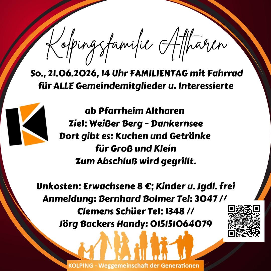 So., 21.06.2026, 14 Uhr Familientag der Kolpingsfamilie Altharen